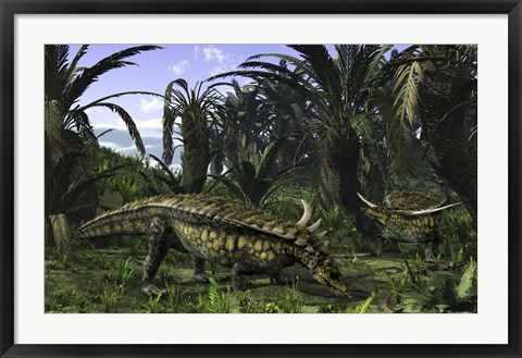 Framed Desmatosuchus search for edible roots in a prehistoric landscape Print