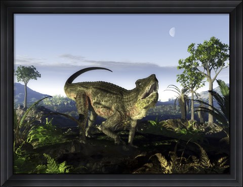 Framed archosaur of the genus Postosuchus wanders in a prehistoric landscape Print