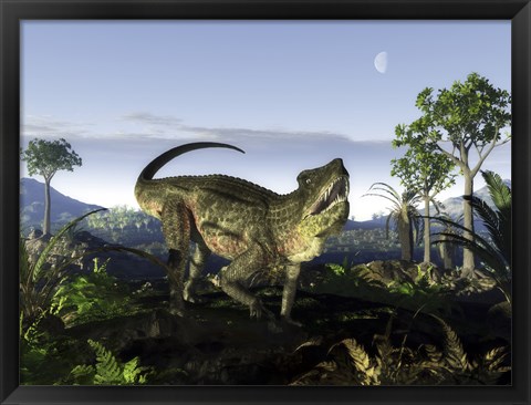 Framed archosaur of the genus Postosuchus wanders in a prehistoric landscape Print