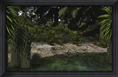 Framed Dipterus fish emerge from a Devonian freshwater lake Print