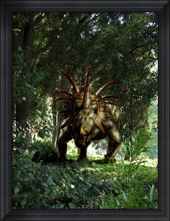 Framed Styracosaurus in a forest Print