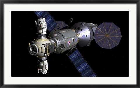 Framed Artist&#39;s concept of a Deep Space Vehicle with Extended Stay Module and Manned Maneuvering Vehicles Print