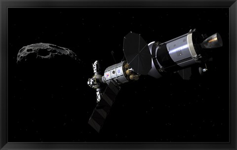 Framed Deep Space Mission Vehicle approaching an asteroid Print