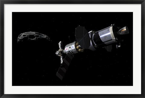 Framed Deep Space Mission Vehicle approaching an asteroid Print