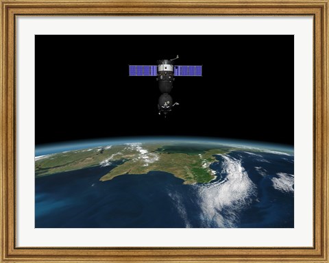 Framed Soyuz TMA-M spacecraft in low Earth orbit Print