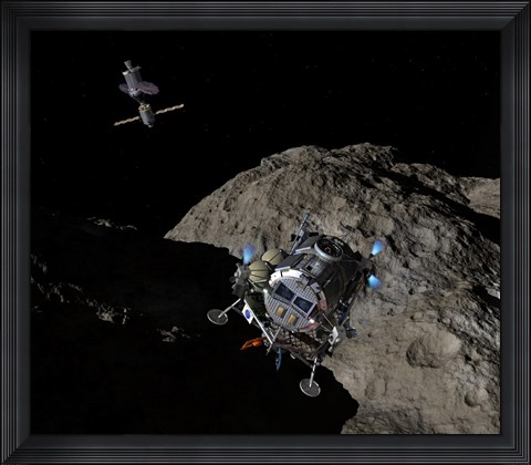 Framed manned Asteroid Lander descends toward the surface of an ancient asteroid Print