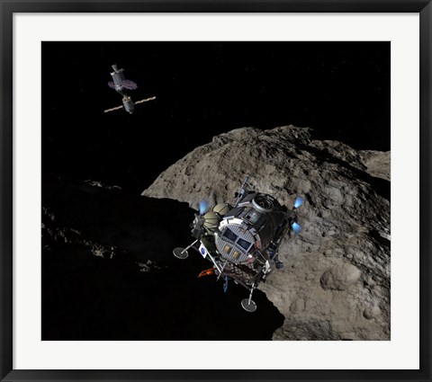 Framed manned Asteroid Lander descends toward the surface of an ancient asteroid Print