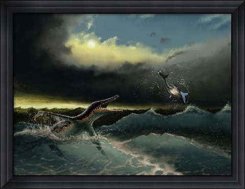 Framed Pliosaurus irgisensis attacking a shark Print
