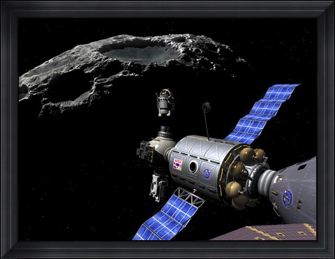 Framed Manned Maneuvering Vehicle undocks and prepares to descend to the surface of a small asteroid Print