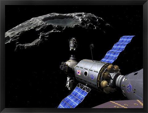 Framed Manned Maneuvering Vehicle undocks and prepares to descend to the surface of a small asteroid Print