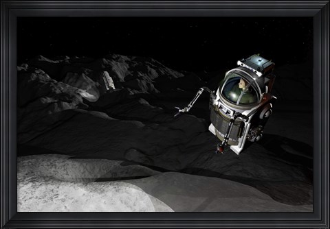 Framed Two Manned Maneuvering Vehicles explore the airless, microgravity environment of a small asteroid Print