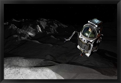 Framed Two Manned Maneuvering Vehicles explore the airless, microgravity environment of a small asteroid Print