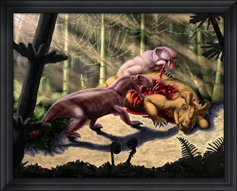 Framed Biarmosuchus predators eating the flesh of a Estemmenosuchus Print