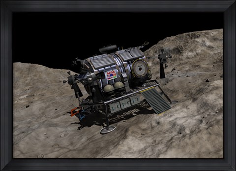 Framed manned Asteroid Lander on the surface of an asteroid Print