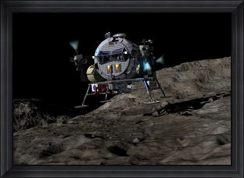 Framed manned Asteroid Lander prepares to land on the surface of an asteroid Print