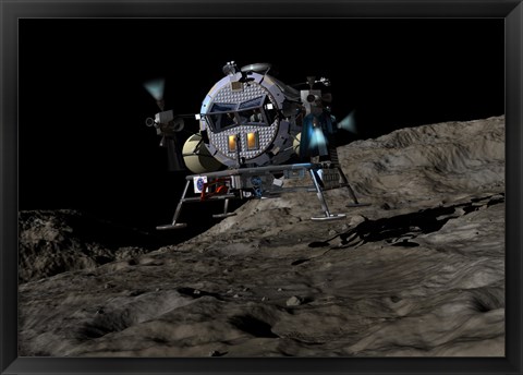 Framed manned Asteroid Lander prepares to land on the surface of an asteroid Print