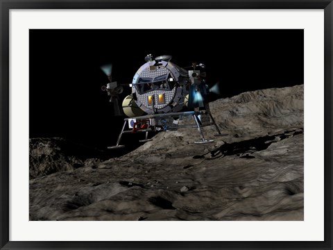 Framed manned Asteroid Lander prepares to land on the surface of an asteroid Print