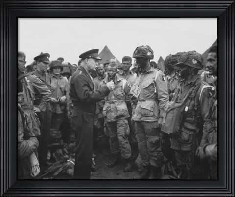 Framed General Dwight D Eisenhower with Soldiers of the 101st Airborne Division Print