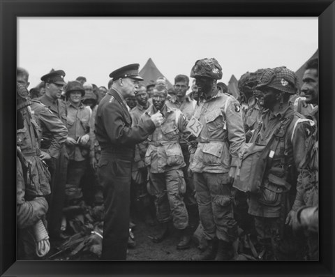 Framed General Dwight D Eisenhower with Soldiers of the 101st Airborne Division Print