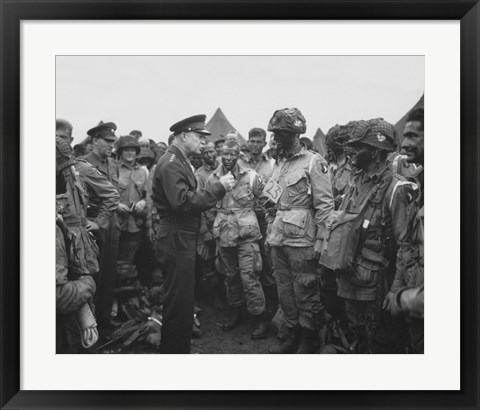 Framed General Dwight D Eisenhower with Soldiers of the 101st Airborne Division Print