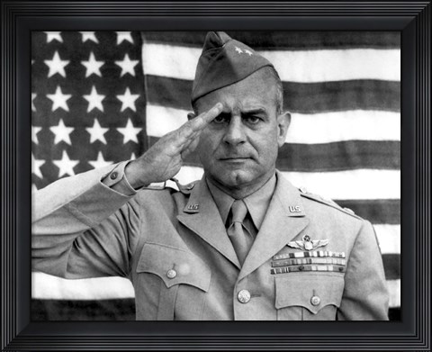 Framed General James Jimmy Doolittle Saluting with The American Flag Print
