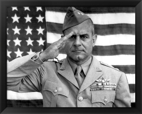 Framed General James Jimmy Doolittle Saluting with The American Flag Print