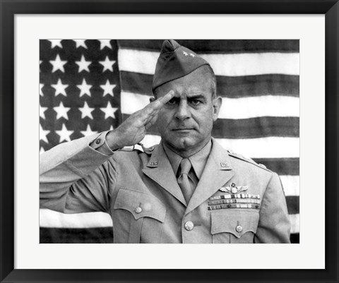 Framed General James Jimmy Doolittle Saluting with The American Flag Print