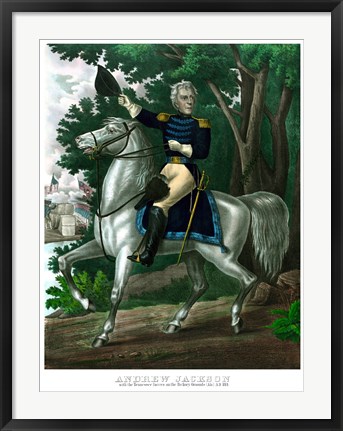 Framed General Andrew Jackson on Horseback (color) Print