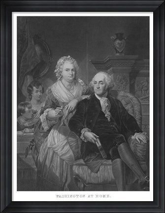 Framed President George Washington and His Family (black and white portrait) Print
