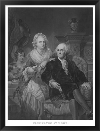 Framed President George Washington and His Family (black and white portrait) Print