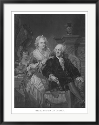 Framed President George Washington and His Family (black and white portrait) Print