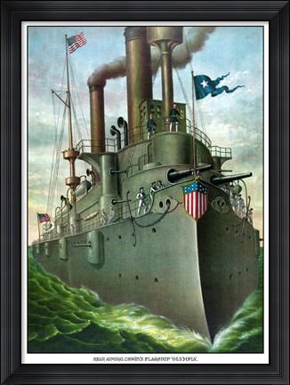 Framed Admiral George Dewey standing on His Flagship Print
