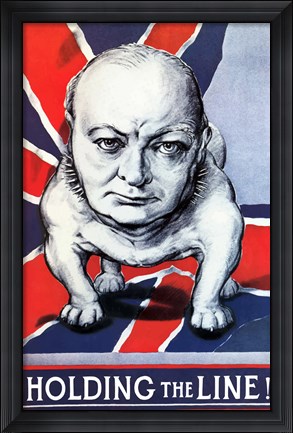 Framed BWinston Churchill as a Bulldog and the British flag Print