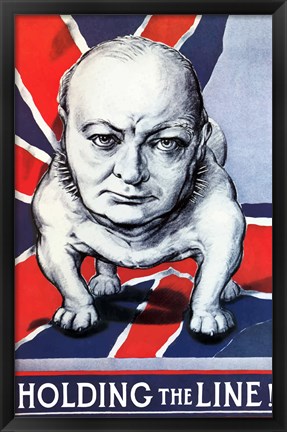 Framed BWinston Churchill as a Bulldog and the British flag Print
