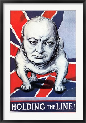 Framed BWinston Churchill as a Bulldog and the British flag Print