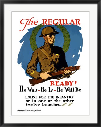 Framed American Infantryman Holding His Rifle Print