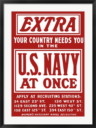 Framed U.S. Navy - Your Country Needs You Print