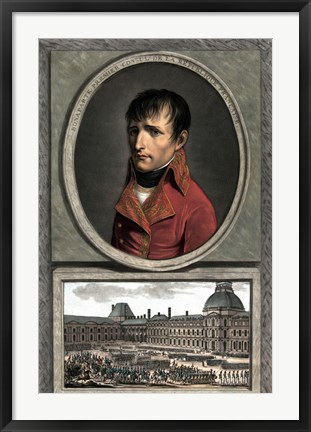 Framed Napoleon Bonaparte Above a Troop Review Print