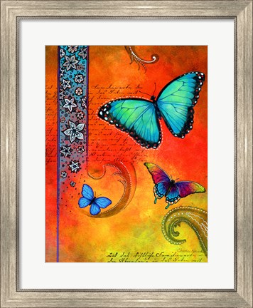 Framed Fluorescent Aqua Butterfly Print