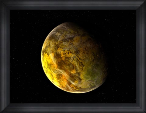 Framed Illustration of a Rocky and Variegated Extrasolar Planet, Gliese 581 C Print