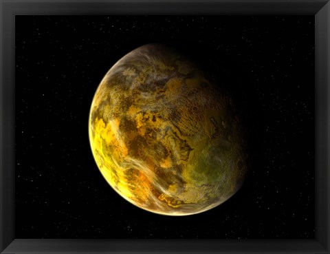 Framed Illustration of a Rocky and Variegated Extrasolar Planet, Gliese 581 C Print