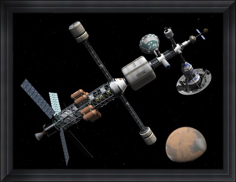 Framed Manned Mars Cycler Space Station Approaches the Planet Mars Print