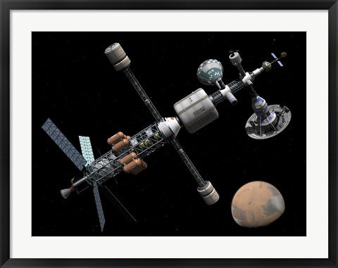 Framed Manned Mars Cycler Space Station Approaches the Planet Mars Print