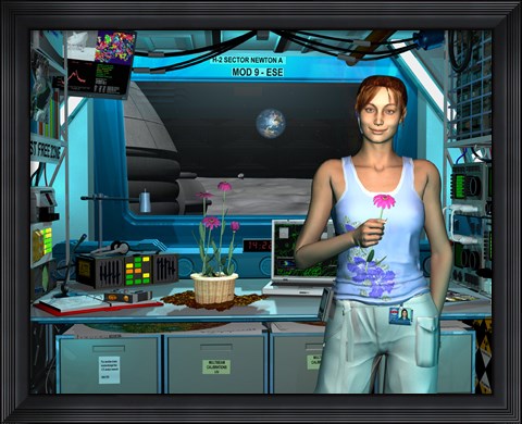 Framed Young Radio Astronomer Stationed near the Moon&#39;s South Pole Print