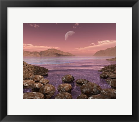 Framed Artist&#39;s Concept of Archean Stromatolites on the Shore of an Ancient Sea Print