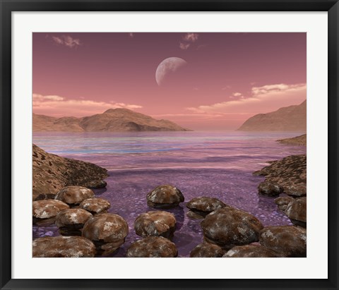 Framed Artist&#39;s Concept of Archean Stromatolites on the Shore of an Ancient Sea Print