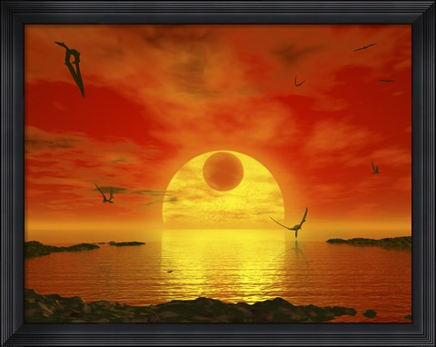 Framed Flying life Forms Grace the Crimson Skies of the Earth-like Extrasolar Planet Gliese 581 C Print