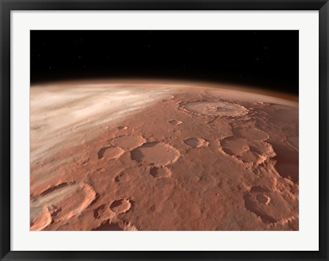 Framed Heavily Cratered Highlands on the Surface of Mars Print