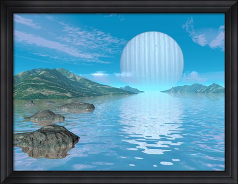 Framed Illustration of a Hypothetical Idyllic Landscape on a Distant Alien Planet Print