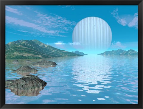 Framed Illustration of a Hypothetical Idyllic Landscape on a Distant Alien Planet Print